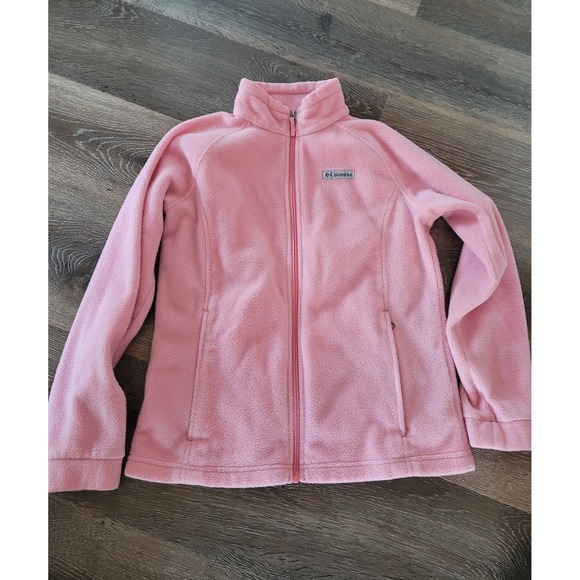 Columbia Fleece Full Zip Jacket Kids Size L Pink Lightweight Soft #3 - Picture 1 of 3